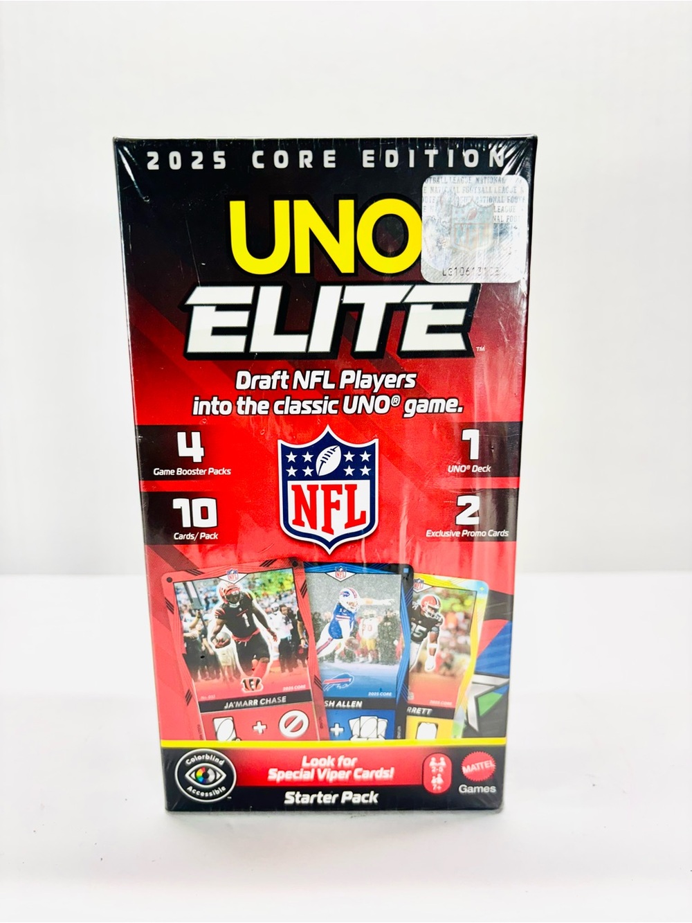 Uno Elite NFL Football Factory Sealed Starter Pack Box 2025 Core Edition Mattel